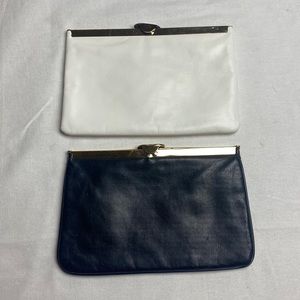 Vintage ETRA Clutches Lot of 2 White Blue Gold Hardware Leather Chain Stap 1980